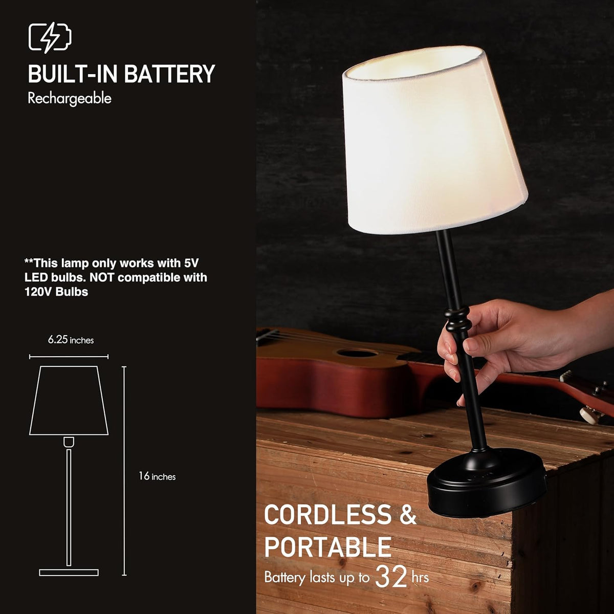 Seraph Cordless Rechargeable LED Table Lamp, Antique Brass