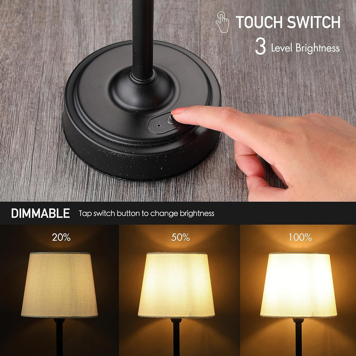 Seraph Cordless Rechargeable LED Table Lamp, Antique Brass