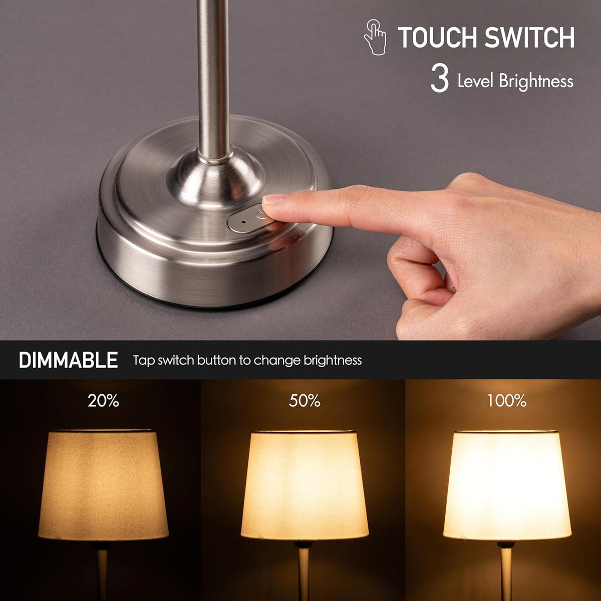 Seraph Cordless Rechargeable LED Table Lamp, Antique Brass