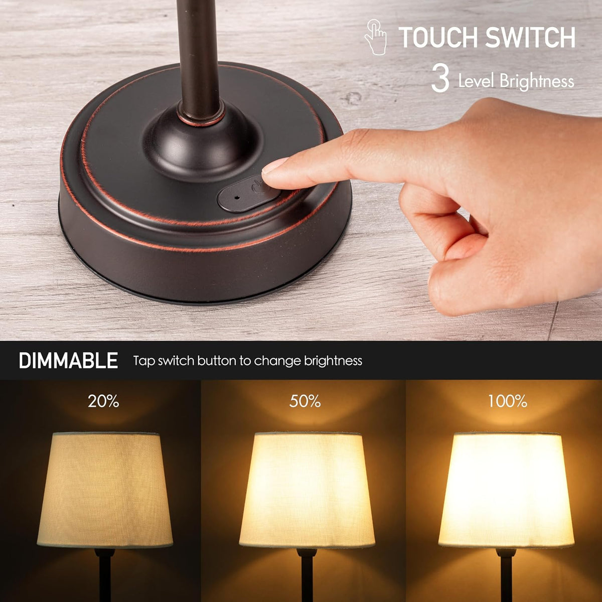 Seraph Cordless Rechargeable LED Table Lamp, Antique Brass