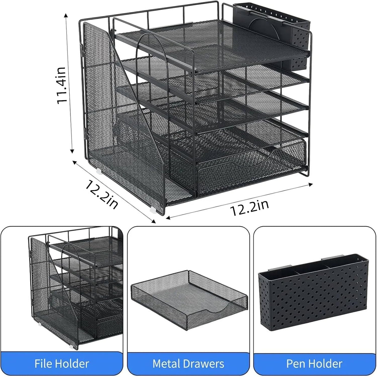 5-Tier Desk Organizer with Drawer and Pen Holder, Black