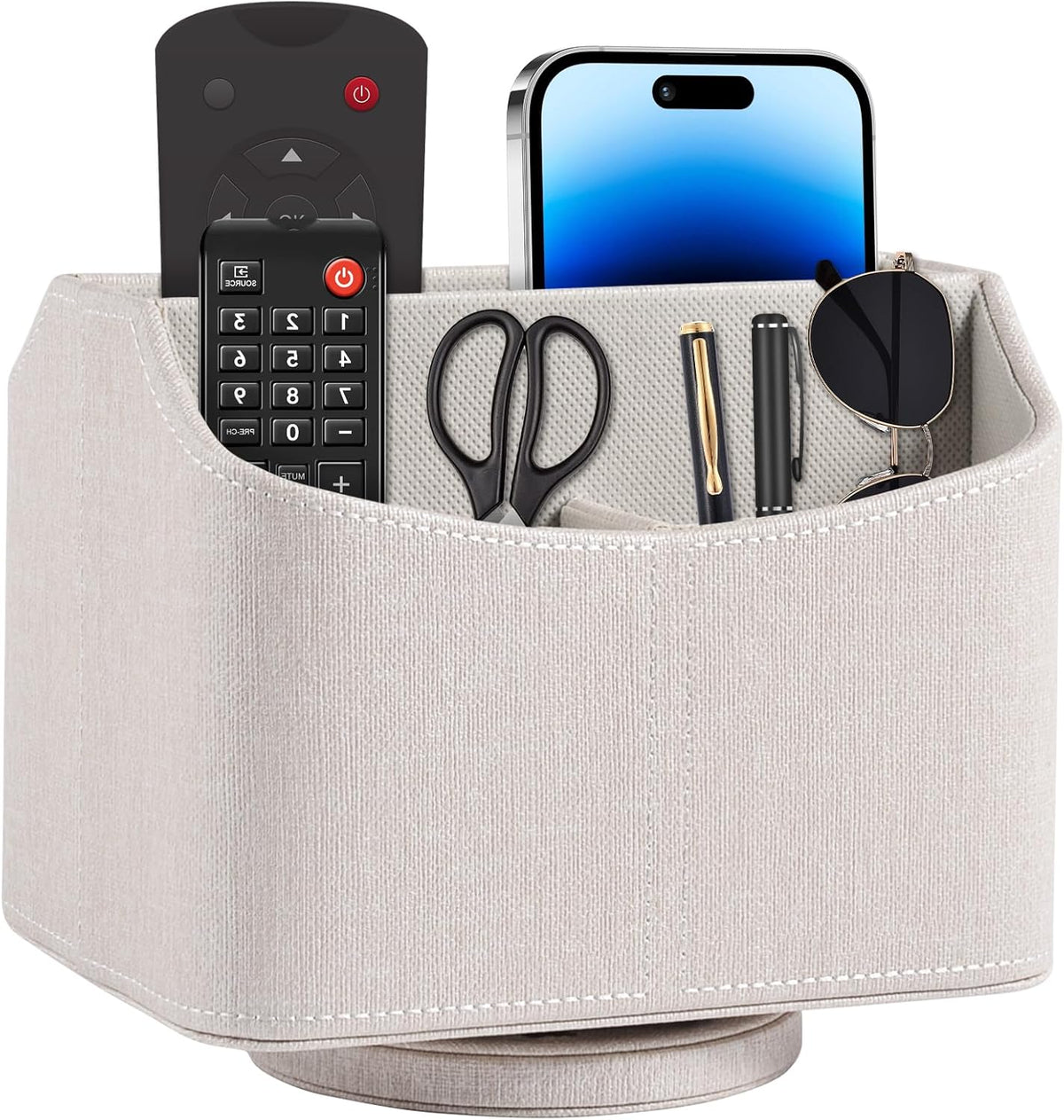 Antique Leather Remote Control Holder 360 Degree Spinning,Desk Rotating Organizer/Caddy for TV Remote Controllers,Pen,Calculator Media Player,DVD,Office Supplies,Mobile Phone Storage Box (Retro)