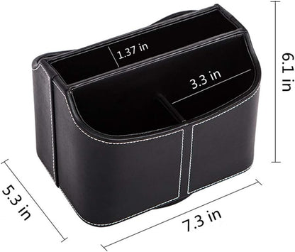 Antique Leather Remote Control Holder 360 Degree Spinning,Desk Rotating Organizer/Caddy for TV Remote Controllers,Pen,Calculator Media Player,DVD,Office Supplies,Mobile Phone Storage Box (Retro)