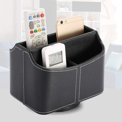 Antique Leather Remote Control Holder 360 Degree Spinning,Desk Rotating Organizer/Caddy for TV Remote Controllers,Pen,Calculator Media Player,DVD,Office Supplies,Mobile Phone Storage Box (Retro)
