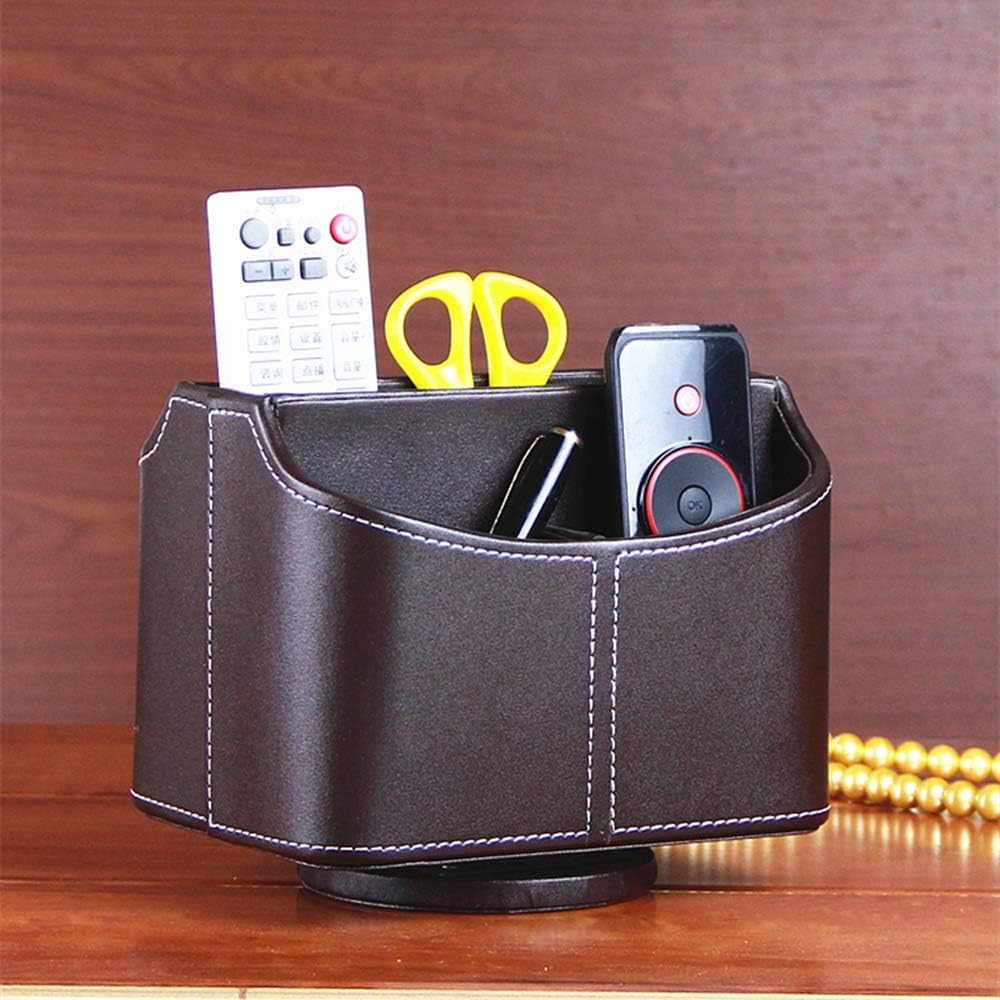 Antique Leather Remote Control Holder 360 Degree Spinning,Desk Rotating Organizer/Caddy for TV Remote Controllers,Pen,Calculator Media Player,DVD,Office Supplies,Mobile Phone Storage Box (Retro)