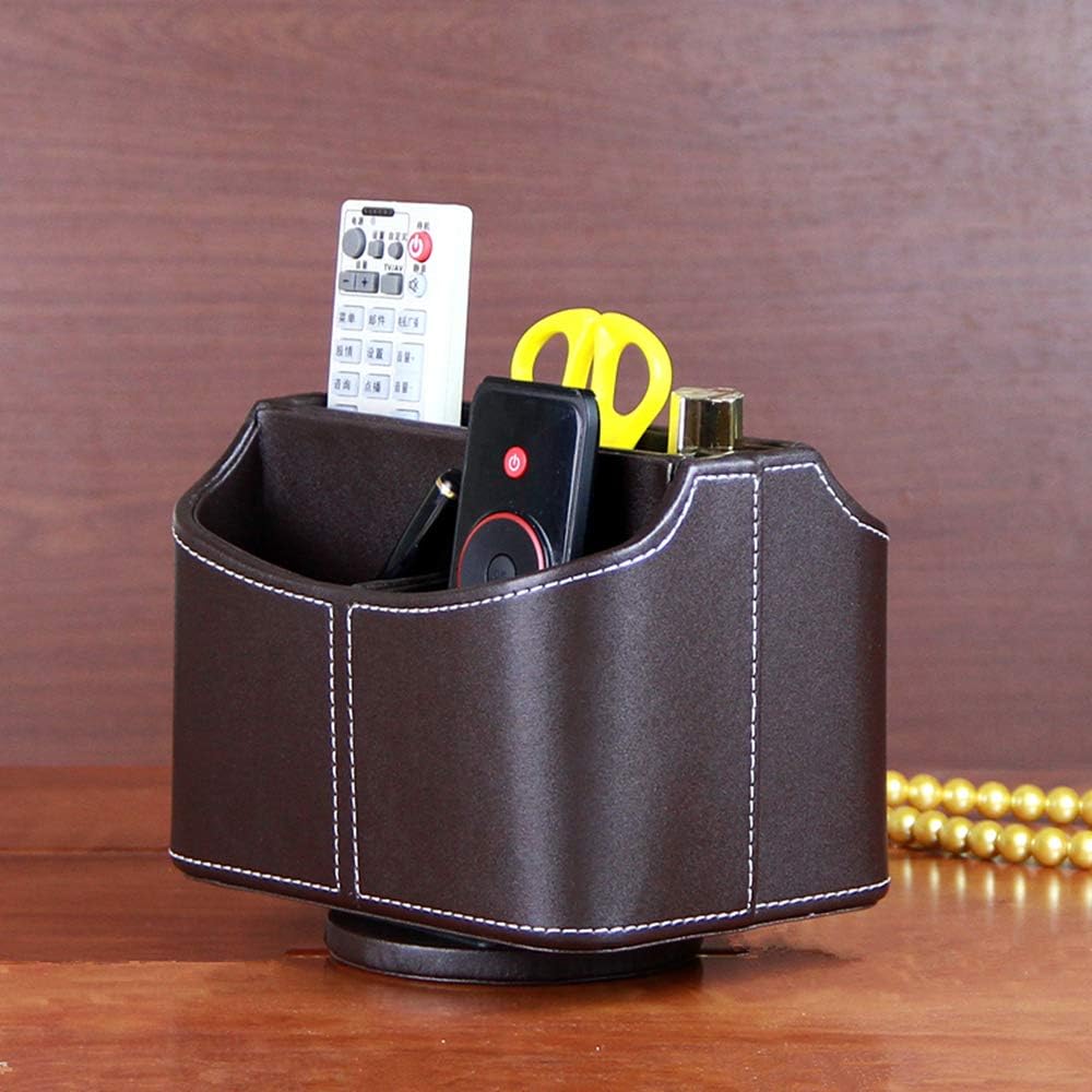 Antique Leather Remote Control Holder 360 Degree Spinning,Desk Rotating Organizer/Caddy for TV Remote Controllers,Pen,Calculator Media Player,DVD,Office Supplies,Mobile Phone Storage Box (Retro)