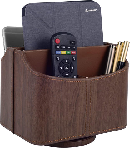 Antique Leather Remote Control Holder 360 Degree Spinning,Desk Rotating Organizer/Caddy for TV Remote Controllers,Pen,Calculator Media Player,DVD,Office Supplies,Mobile Phone Storage Box (Retro)