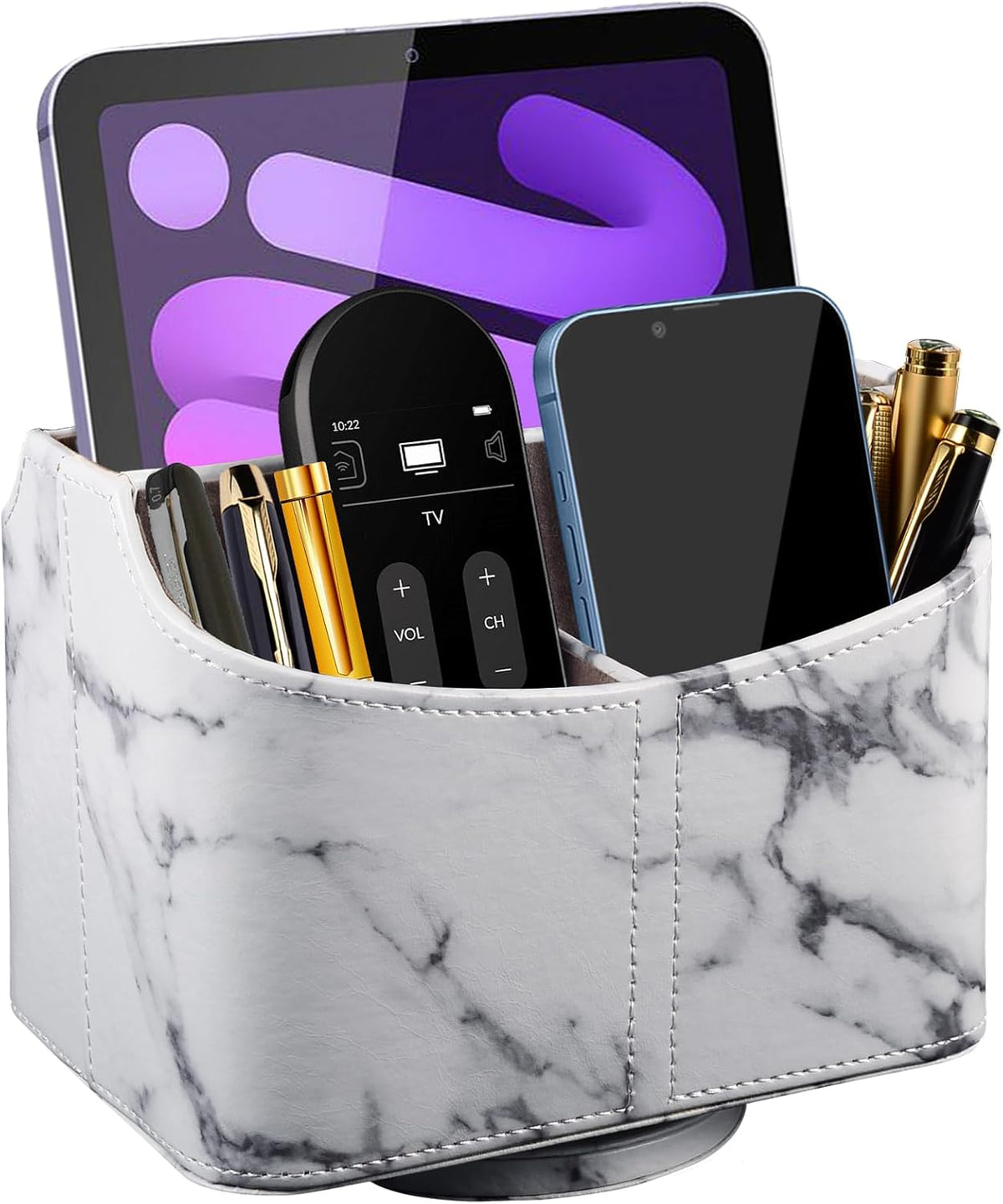 Antique Leather Remote Control Holder 360 Degree Spinning,Desk Rotating Organizer/Caddy for TV Remote Controllers,Pen,Calculator Media Player,DVD,Office Supplies,Mobile Phone Storage Box (Retro)