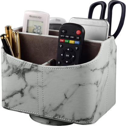 Antique Leather Remote Control Holder 360 Degree Spinning,Desk Rotating Organizer/Caddy for TV Remote Controllers,Pen,Calculator Media Player,DVD,Office Supplies,Mobile Phone Storage Box (Retro)