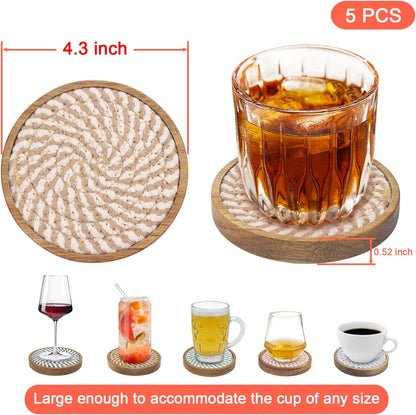 Coasters for Drinks Absorbent, 4.3 inches Woven Coasters for Coffee Tables, Wooden Drink Coasters for Table Protection, Reusable Drink Coasters for Kitchen, Farmhouse, Bar, Office, Brown