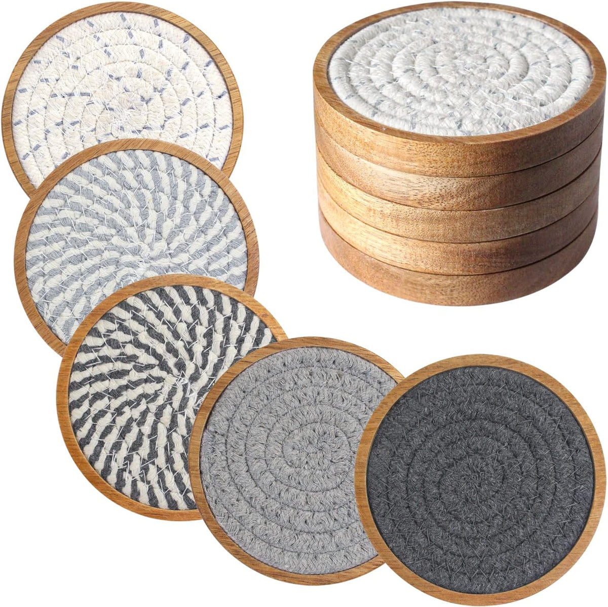 Coasters for Drinks Absorbent, 4.3 inches Woven Coasters for Coffee Tables, Wooden Drink Coasters for Table Protection, Reusable Drink Coasters for Kitchen, Farmhouse, Bar, Office, Brown