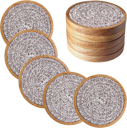 Coasters for Drinks Absorbent, 4.3 inches Woven Coasters for Coffee Tables, Wooden Drink Coasters for Table Protection, Reusable Drink Coasters for Kitchen, Farmhouse, Bar, Office, Brown