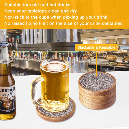 Coasters for Drinks Absorbent, 4.3 inches Woven Coasters for Coffee Tables, Wooden Drink Coasters for Table Protection, Reusable Drink Coasters for Kitchen, Farmhouse, Bar, Office, Brown