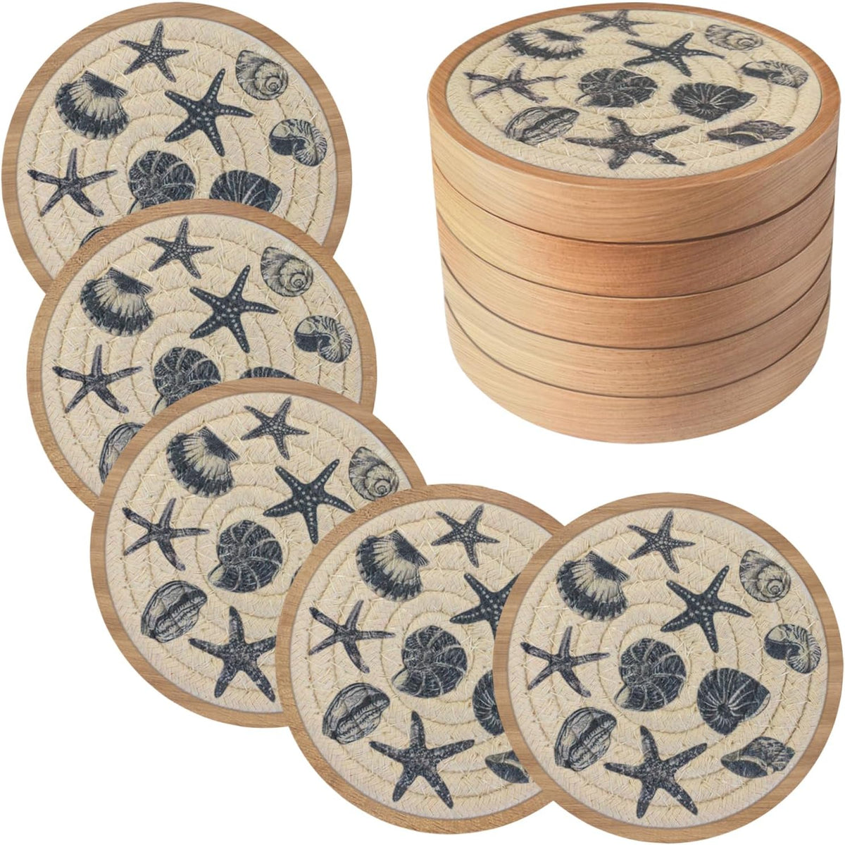 Coasters for Drinks Absorbent, 4.3 inches Woven Coasters for Coffee Tables, Wooden Drink Coasters for Table Protection, Reusable Drink Coasters for Kitchen, Farmhouse, Bar, Office, Brown