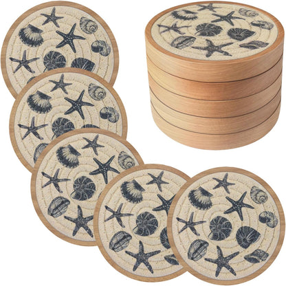 Coasters for Drinks Absorbent, 4.3 inches Woven Coasters for Coffee Tables, Wooden Drink Coasters for Table Protection, Reusable Drink Coasters for Kitchen, Farmhouse, Bar, Office, Brown