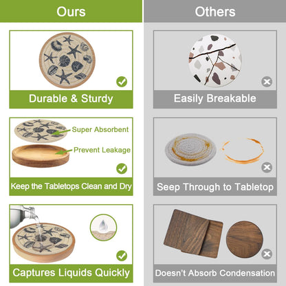 Coasters for Drinks Absorbent, 4.3 inches Woven Coasters for Coffee Tables, Wooden Drink Coasters for Table Protection, Reusable Drink Coasters for Kitchen, Farmhouse, Bar, Office, Brown
