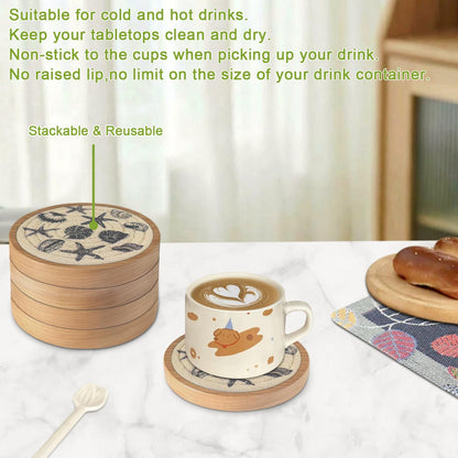 Coasters for Drinks Absorbent, 4.3 inches Woven Coasters for Coffee Tables, Wooden Drink Coasters for Table Protection, Reusable Drink Coasters for Kitchen, Farmhouse, Bar, Office, Brown
