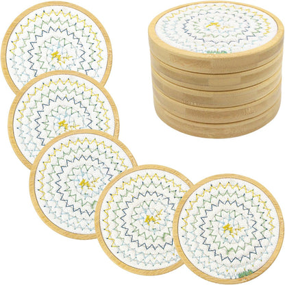 Coasters for Drinks Absorbent, 4.3 inches Woven Coasters for Coffee Tables, Wooden Drink Coasters for Table Protection, Reusable Drink Coasters for Kitchen, Farmhouse, Bar, Office, Brown