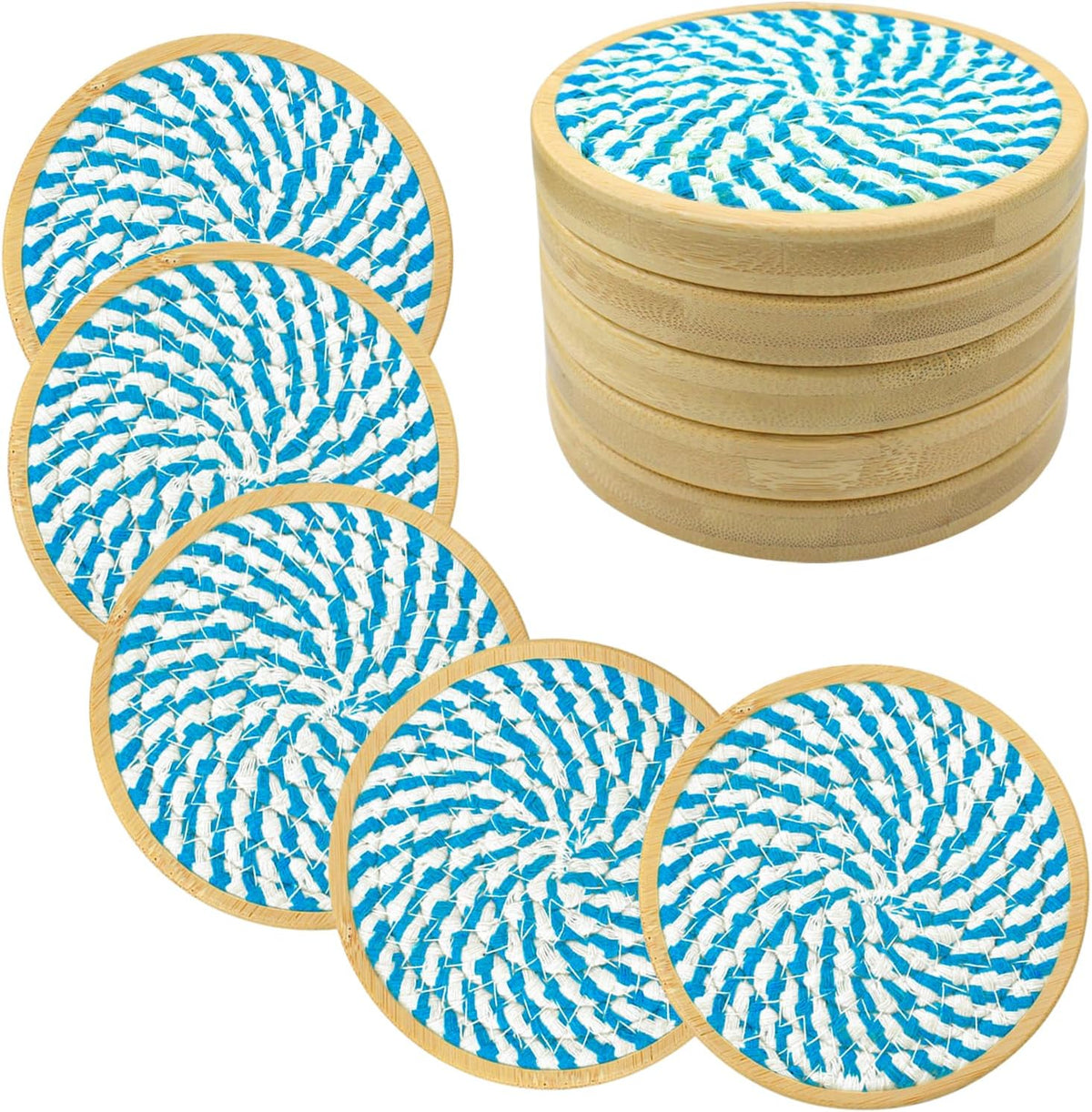 Coasters for Drinks Absorbent, 4.3 inches Woven Coasters for Coffee Tables, Wooden Drink Coasters for Table Protection, Reusable Drink Coasters for Kitchen, Farmhouse, Bar, Office, Brown