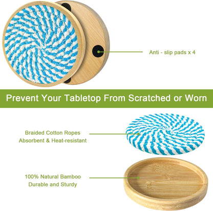 Coasters for Drinks Absorbent, 4.3 inches Woven Coasters for Coffee Tables, Wooden Drink Coasters for Table Protection, Reusable Drink Coasters for Kitchen, Farmhouse, Bar, Office, Brown