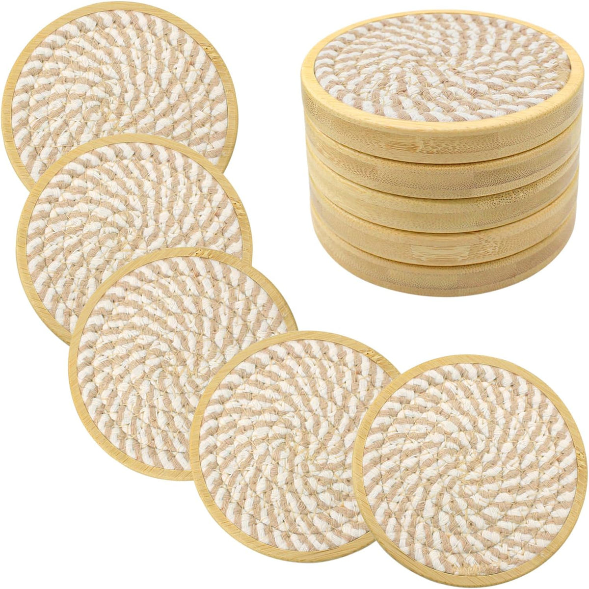 Coasters for Drinks Absorbent, 4.3 inches Woven Coasters for Coffee Tables, Wooden Drink Coasters for Table Protection, Reusable Drink Coasters for Kitchen, Farmhouse, Bar, Office, Brown
