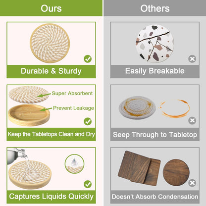 Coasters for Drinks Absorbent, 4.3 inches Woven Coasters for Coffee Tables, Wooden Drink Coasters for Table Protection, Reusable Drink Coasters for Kitchen, Farmhouse, Bar, Office, Brown