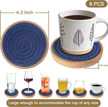 Coasters for Drinks Absorbent, 4.3 inches Woven Coasters for Coffee Tables, Wooden Drink Coasters for Table Protection, Reusable Drink Coasters for Kitchen, Farmhouse, Bar, Office, Brown