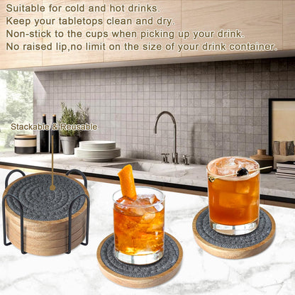 Coasters for Drinks Absorbent, 4.3 inches Woven Coasters for Coffee Tables, Wooden Drink Coasters for Table Protection, Reusable Drink Coasters for Kitchen, Farmhouse, Bar, Office, Brown
