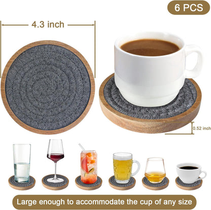 Coasters for Drinks Absorbent, 4.3 inches Woven Coasters for Coffee Tables, Wooden Drink Coasters for Table Protection, Reusable Drink Coasters for Kitchen, Farmhouse, Bar, Office, Brown