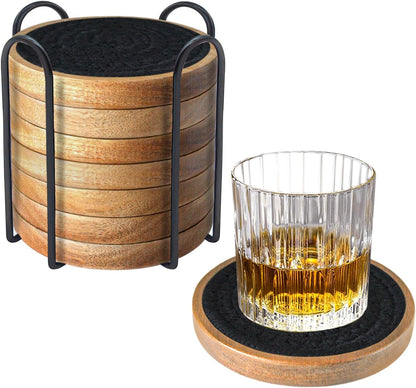 Coasters for Drinks Absorbent, 4.3 inches Woven Coasters for Coffee Tables, Wooden Drink Coasters for Table Protection, Reusable Drink Coasters for Kitchen, Farmhouse, Bar, Office, Brown
