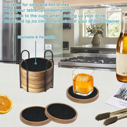 Coasters for Drinks Absorbent, 4.3 inches Woven Coasters for Coffee Tables, Wooden Drink Coasters for Table Protection, Reusable Drink Coasters for Kitchen, Farmhouse, Bar, Office, Brown