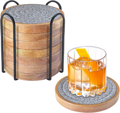 Coasters for Drinks Absorbent, 4.3 inches Woven Coasters for Coffee Tables, Wooden Drink Coasters for Table Protection, Reusable Drink Coasters for Kitchen, Farmhouse, Bar, Office, Brown
