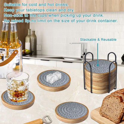 Coasters for Drinks Absorbent, 4.3 inches Woven Coasters for Coffee Tables, Wooden Drink Coasters for Table Protection, Reusable Drink Coasters for Kitchen, Farmhouse, Bar, Office, Brown