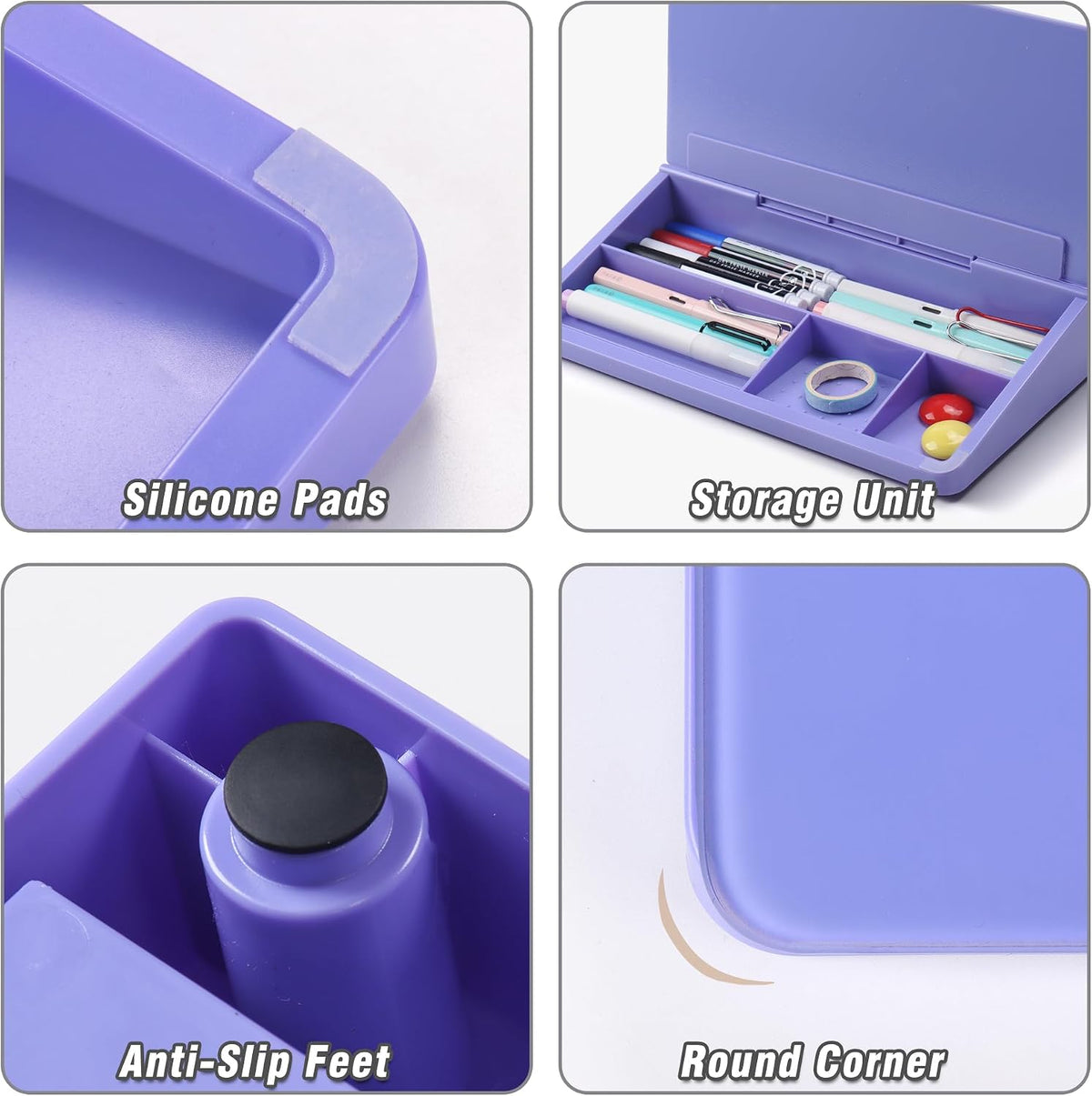 Desktop Glass Whiteboard with Storage, 5 Markers and Eraser, Purple
