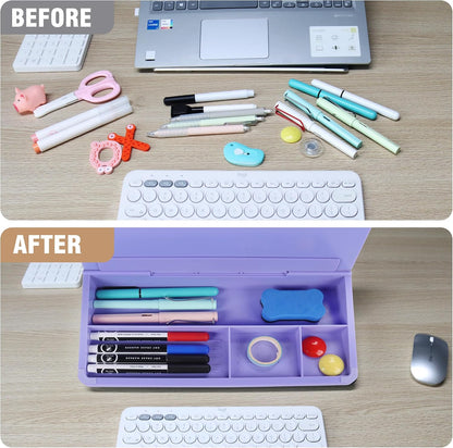 Desktop Glass Whiteboard with Storage, 5 Markers and Eraser, Purple