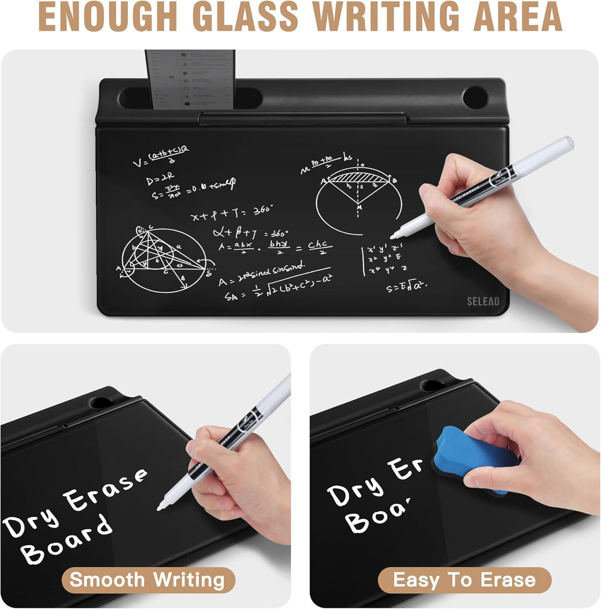 Desktop Glass Whiteboard with Storage, 5 Markers and Eraser, Purple