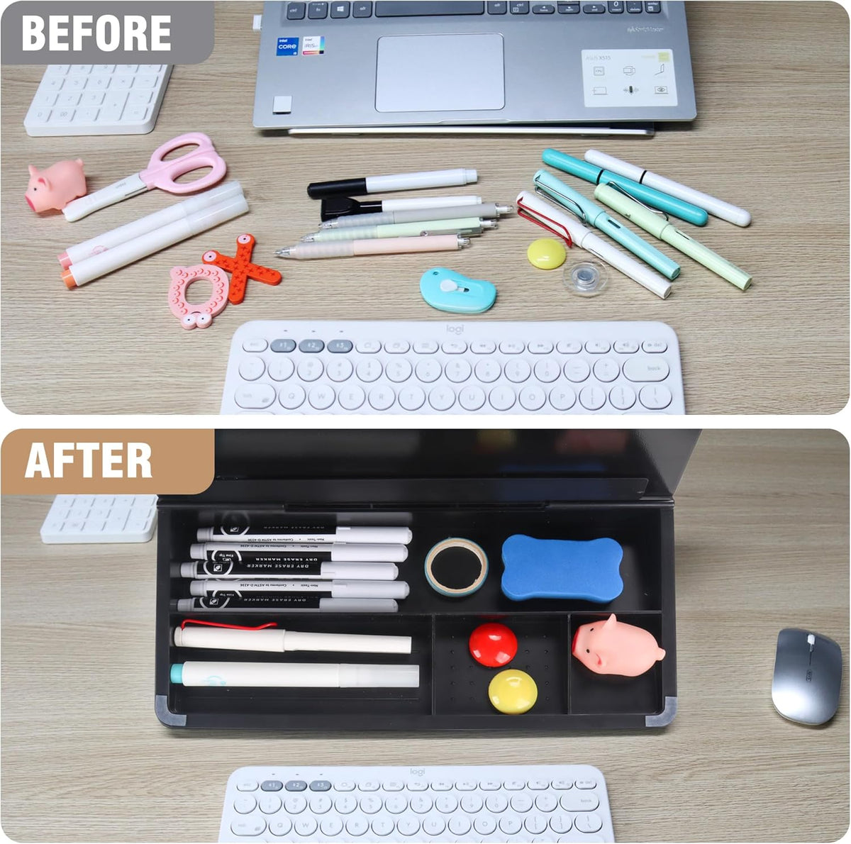 Desktop Glass Whiteboard with Storage, 5 Markers and Eraser, Purple