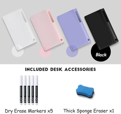 Desktop Glass Whiteboard with Storage, 5 Markers and Eraser, Purple
