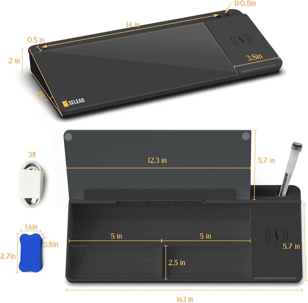Desktop Glass Whiteboard with Storage, 5 Markers and Eraser, Purple