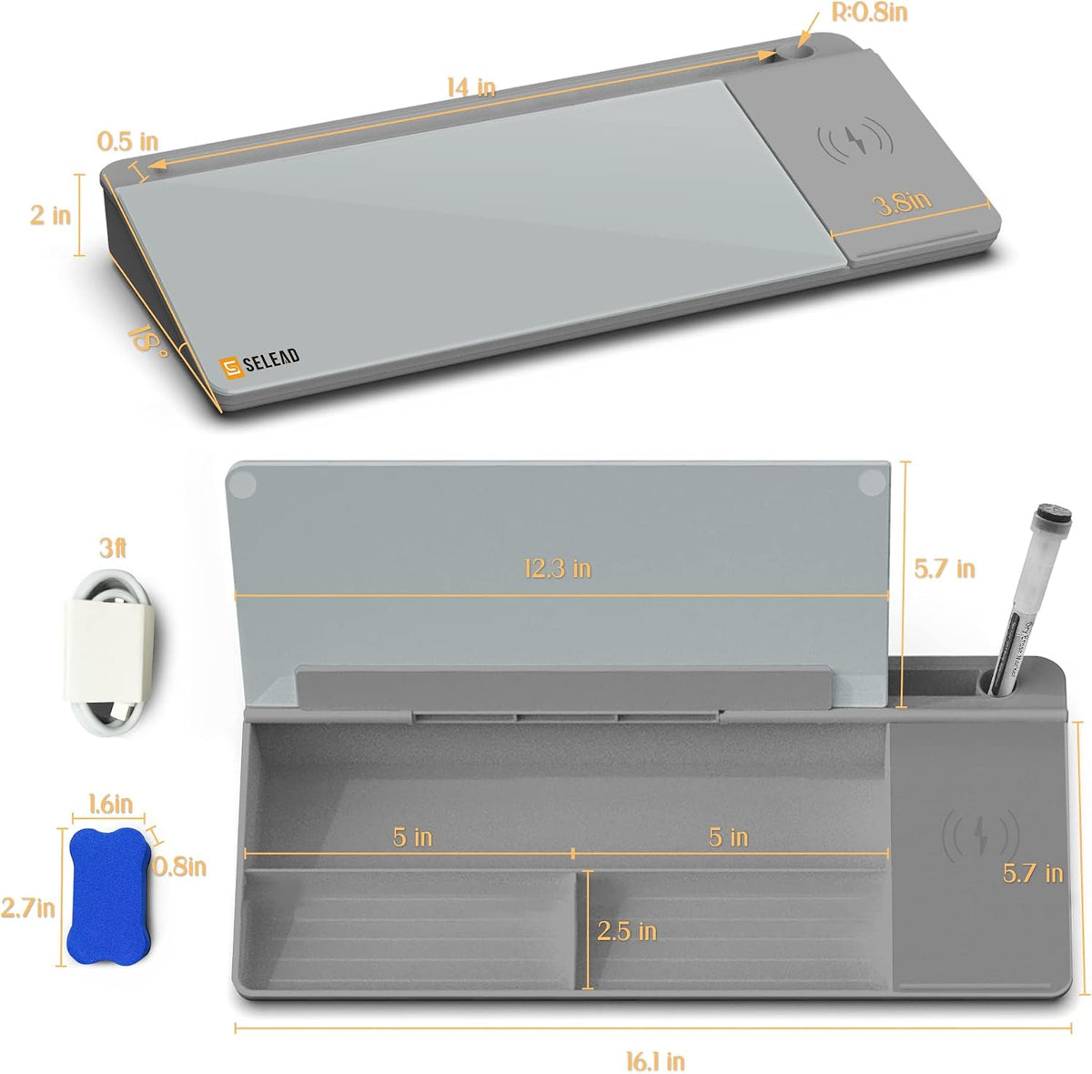 Desktop Glass Whiteboard with Storage, 5 Markers and Eraser, Purple