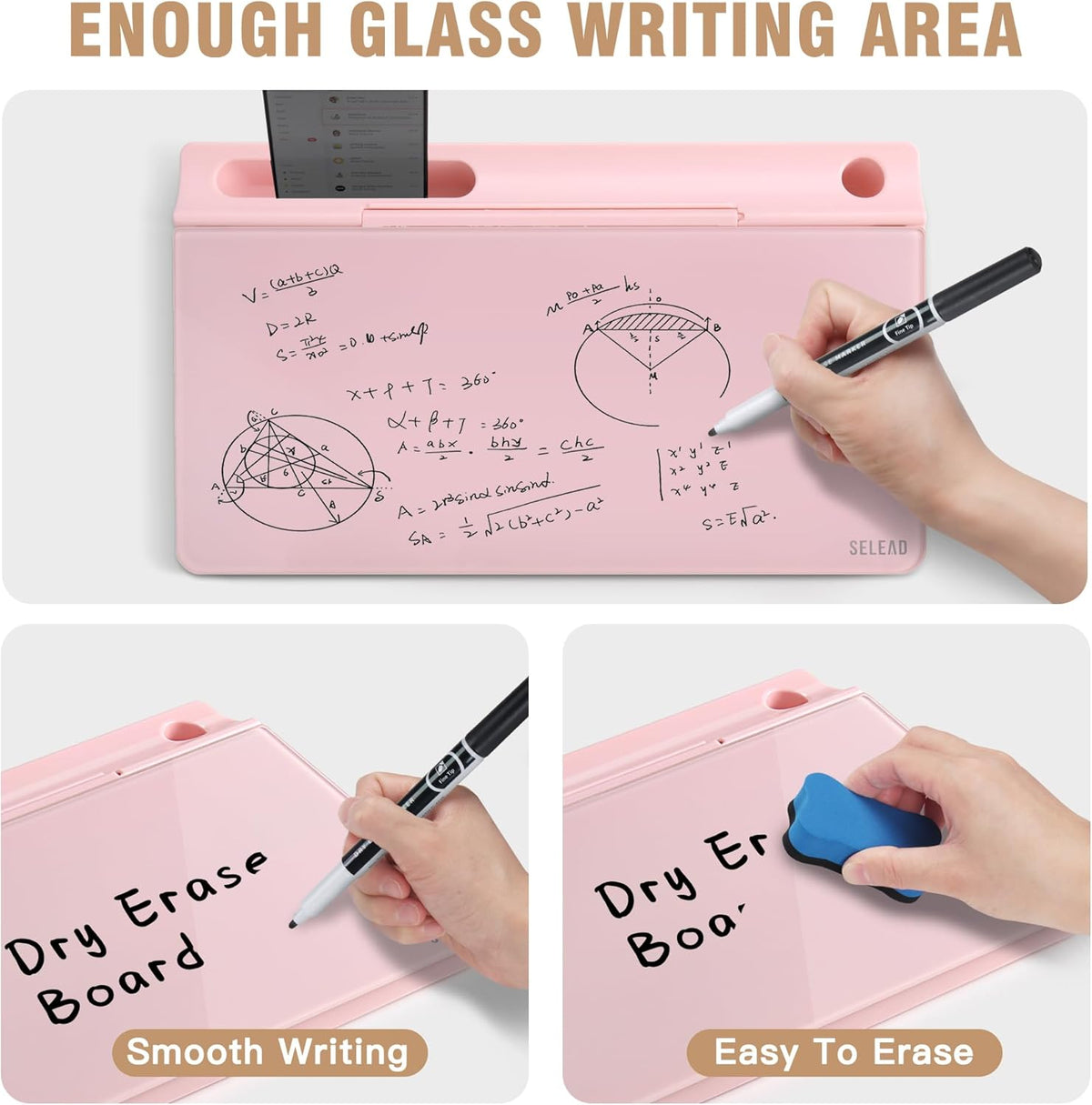Desktop Glass Whiteboard with Storage, 5 Markers and Eraser, Purple