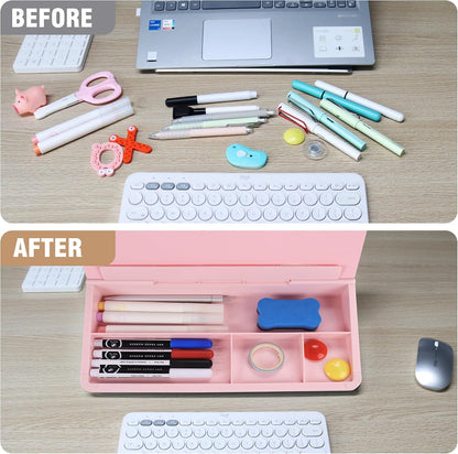 Desktop Glass Whiteboard with Storage, 5 Markers and Eraser, Purple