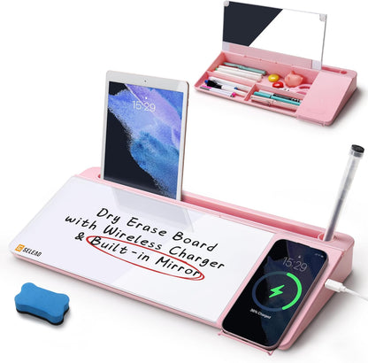 Desktop Glass Whiteboard with Storage, 5 Markers and Eraser, Purple