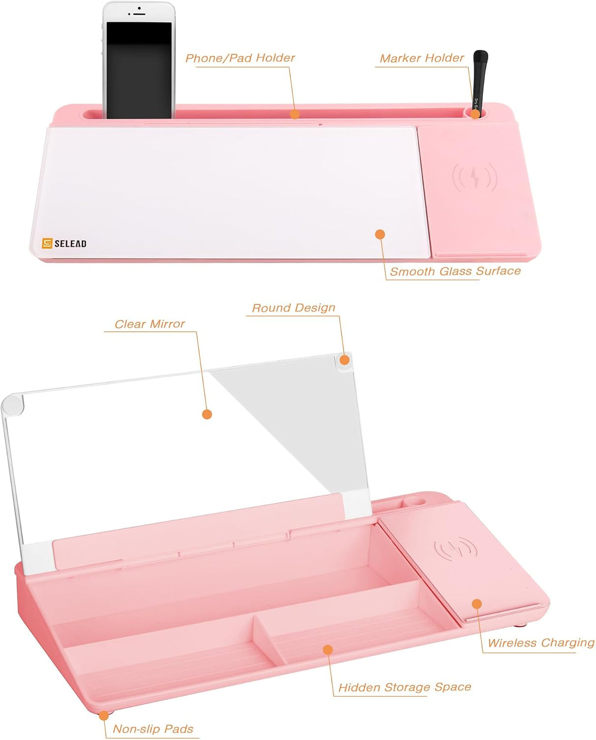 Desktop Glass Whiteboard with Storage, 5 Markers and Eraser, Purple