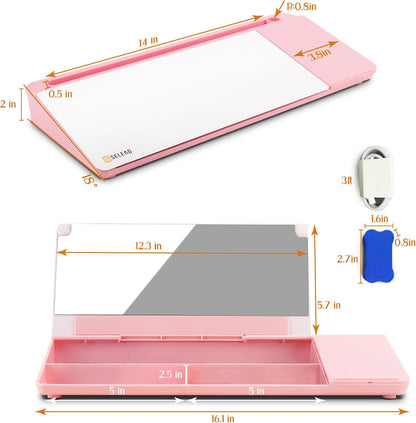 Desktop Glass Whiteboard with Storage, 5 Markers and Eraser, Purple