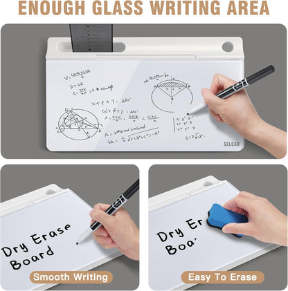 Desktop Glass Whiteboard with Storage, 5 Markers and Eraser, Purple
