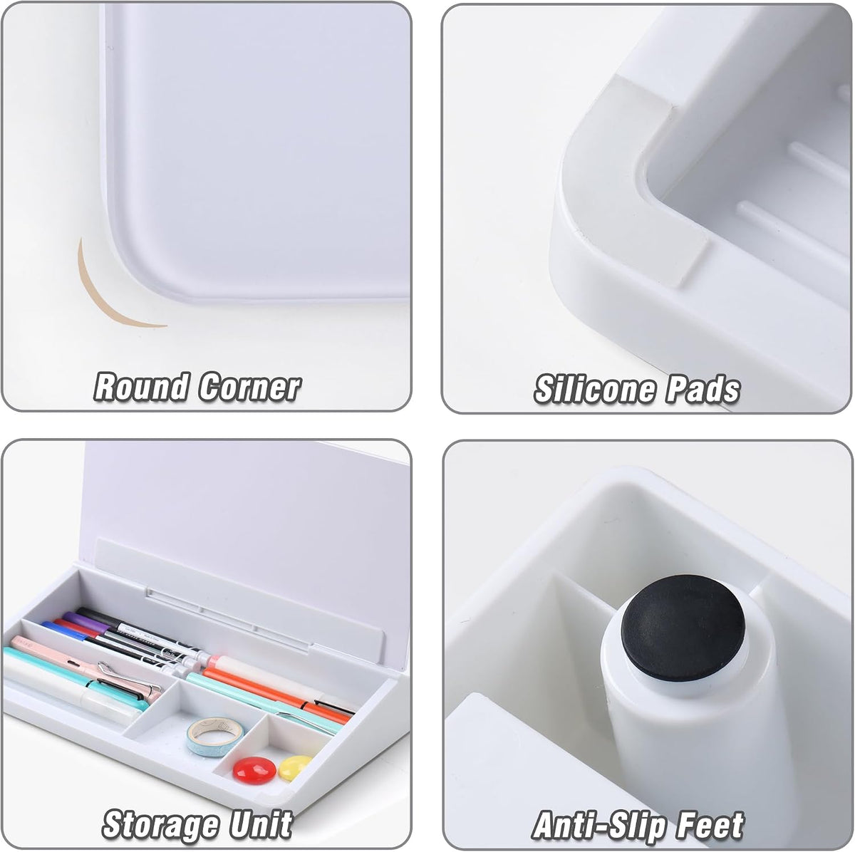 Desktop Glass Whiteboard with Storage, 5 Markers and Eraser, Purple