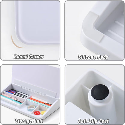 Desktop Glass Whiteboard with Storage, 5 Markers and Eraser, Purple