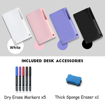 Desktop Glass Whiteboard with Storage, 5 Markers and Eraser, Purple