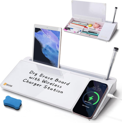 Desktop Glass Whiteboard with Storage, 5 Markers and Eraser, Purple